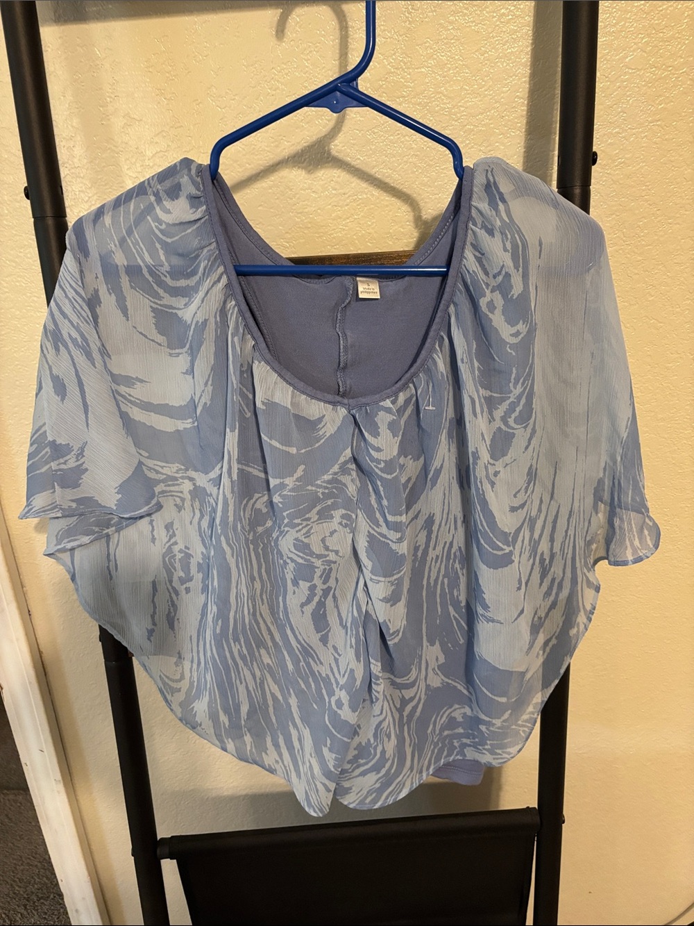 Light Blue Printed Flutter Sleeve Women's Top